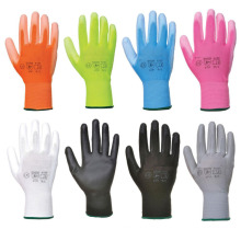 Guantes revestidos del jardín de la PU de la PU colorida 13G